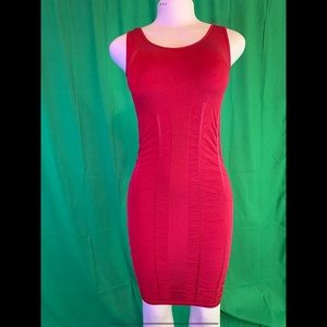 Body-con red seamless ladies long tank top dress.